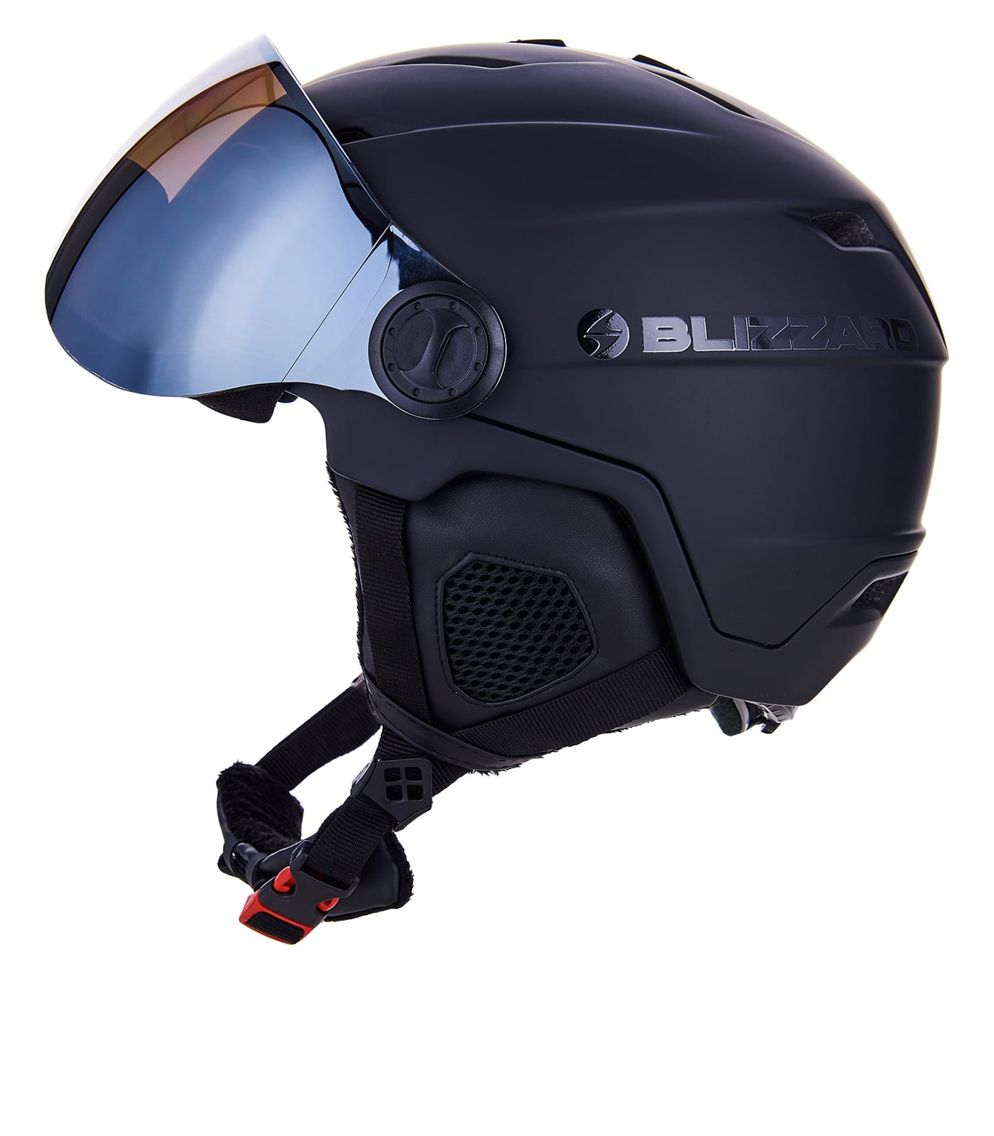 Double Visor ski helmet, black matt, big logo, smoke lens, mirror
